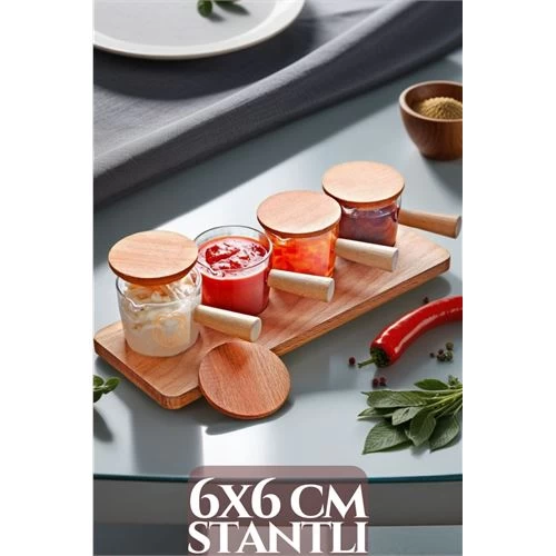 Modacar Reçellik Sosluk Standlı 4 Lü Ahşap Saplı Mika