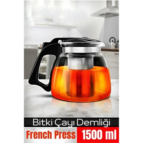 Modacar Süzgeçli French Press Cam Demlik 1500 Ml Bitki Çayı Demliği