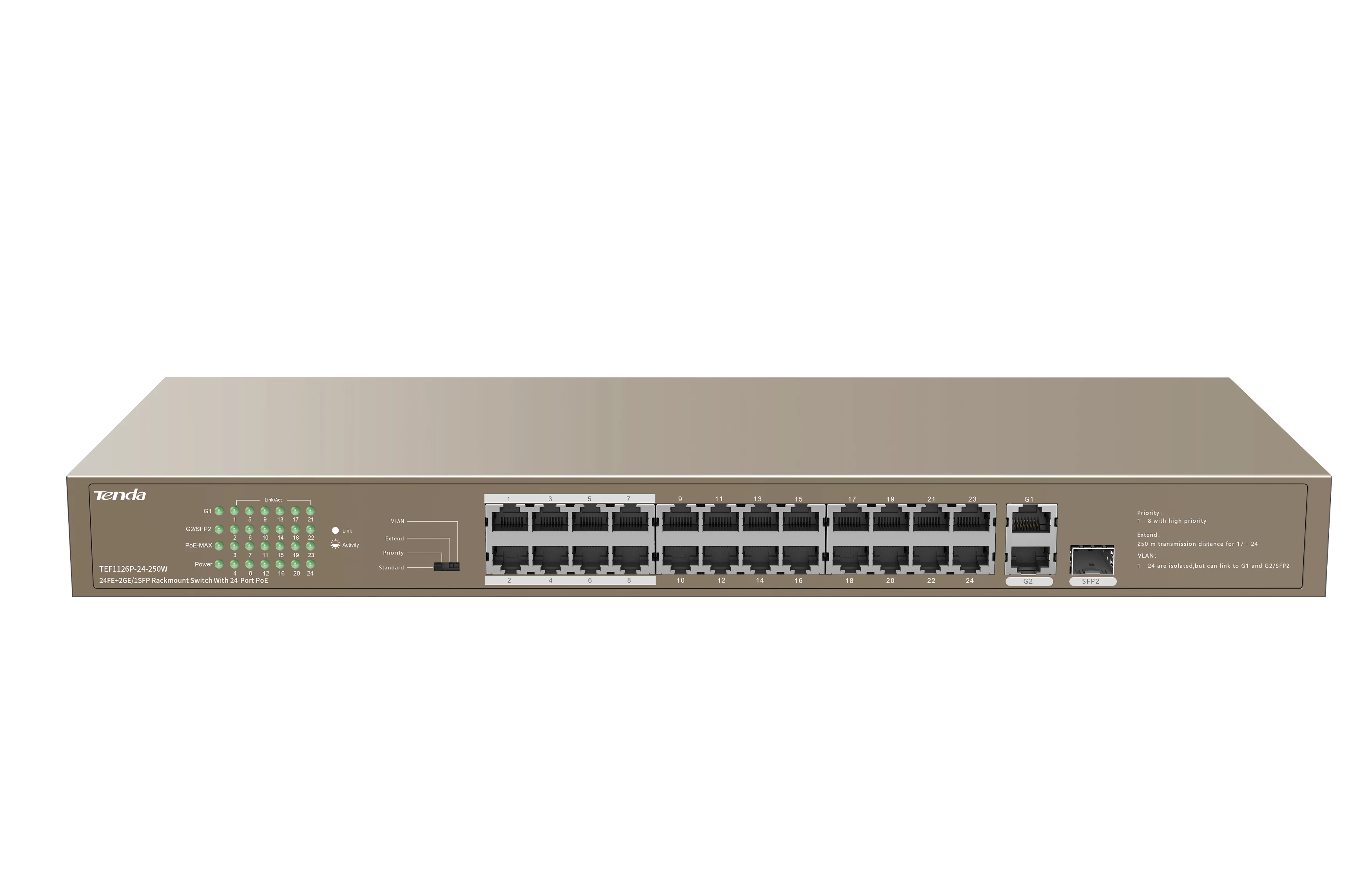 Tenda Tef1126p-24-250w 24port 10/100 YÖnetİlemez Poe Switch