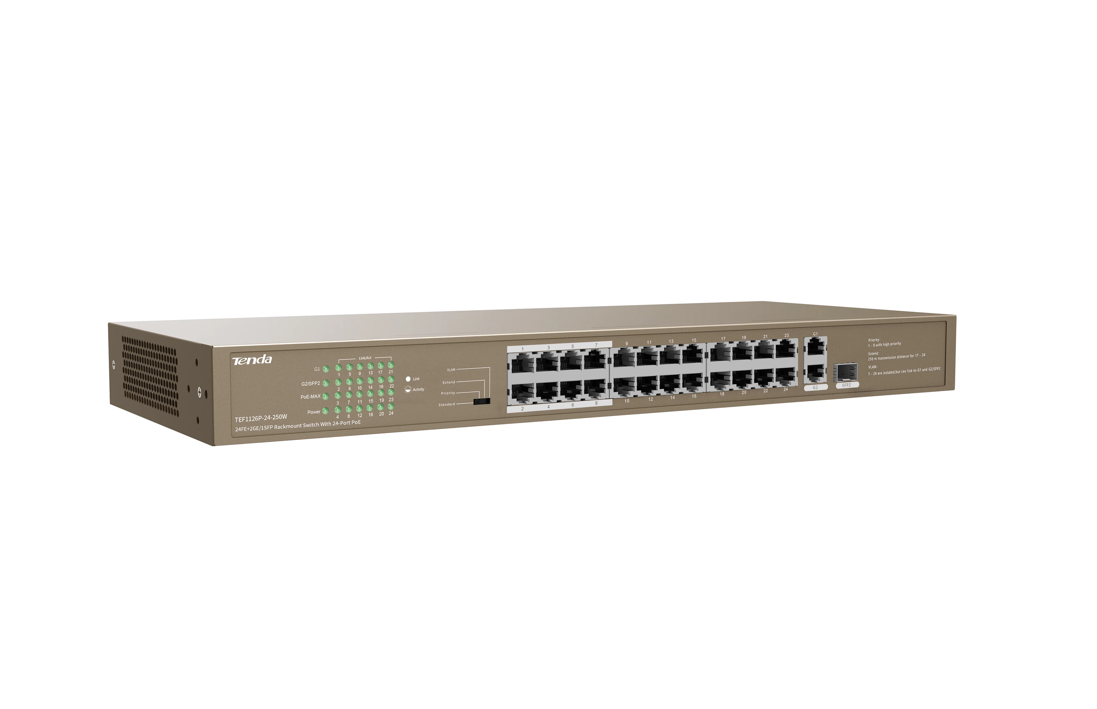 Tenda Tef1126p-24-250w 24port 10/100 YÖnetİlemez Poe Switch