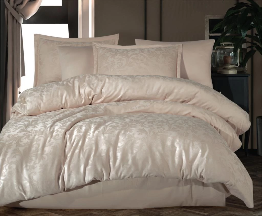 Clasy Exclusive Jakarlı Çift Kişilik Pamuk Saten Nevresim Takımı Pavaya V2 Krem