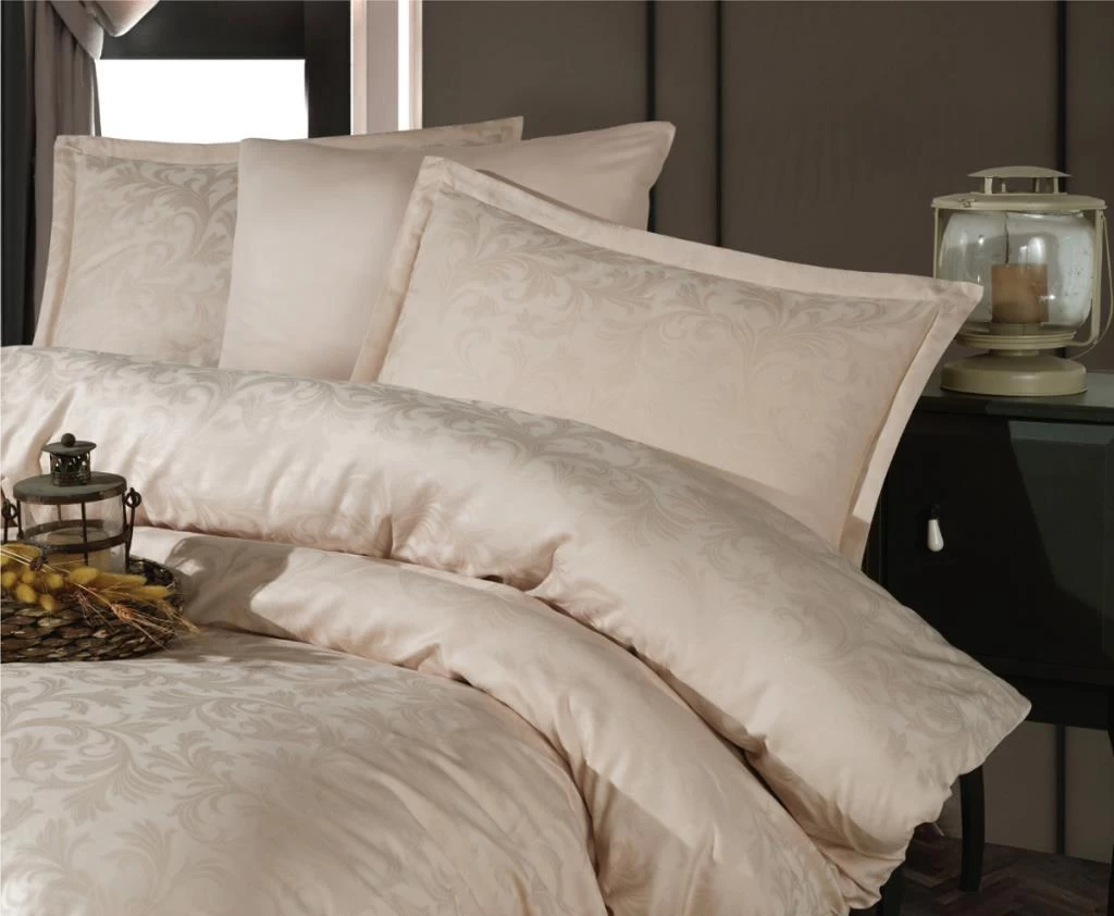 Clasy Exclusive Jakarlı Çift Kişilik Pamuk Saten Nevresim Takımı Pavaya V2 Krem