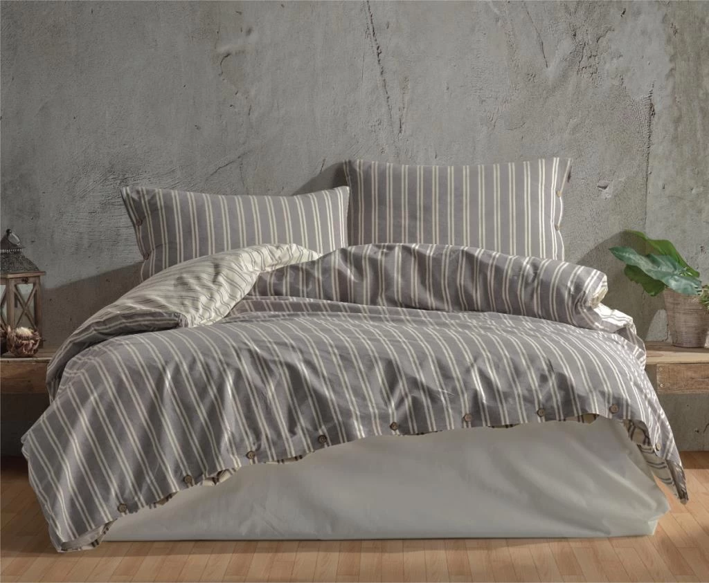 Clasy Butik Native Serisi Çift Kişilik Nevresim Takımı Madras V1 Gri