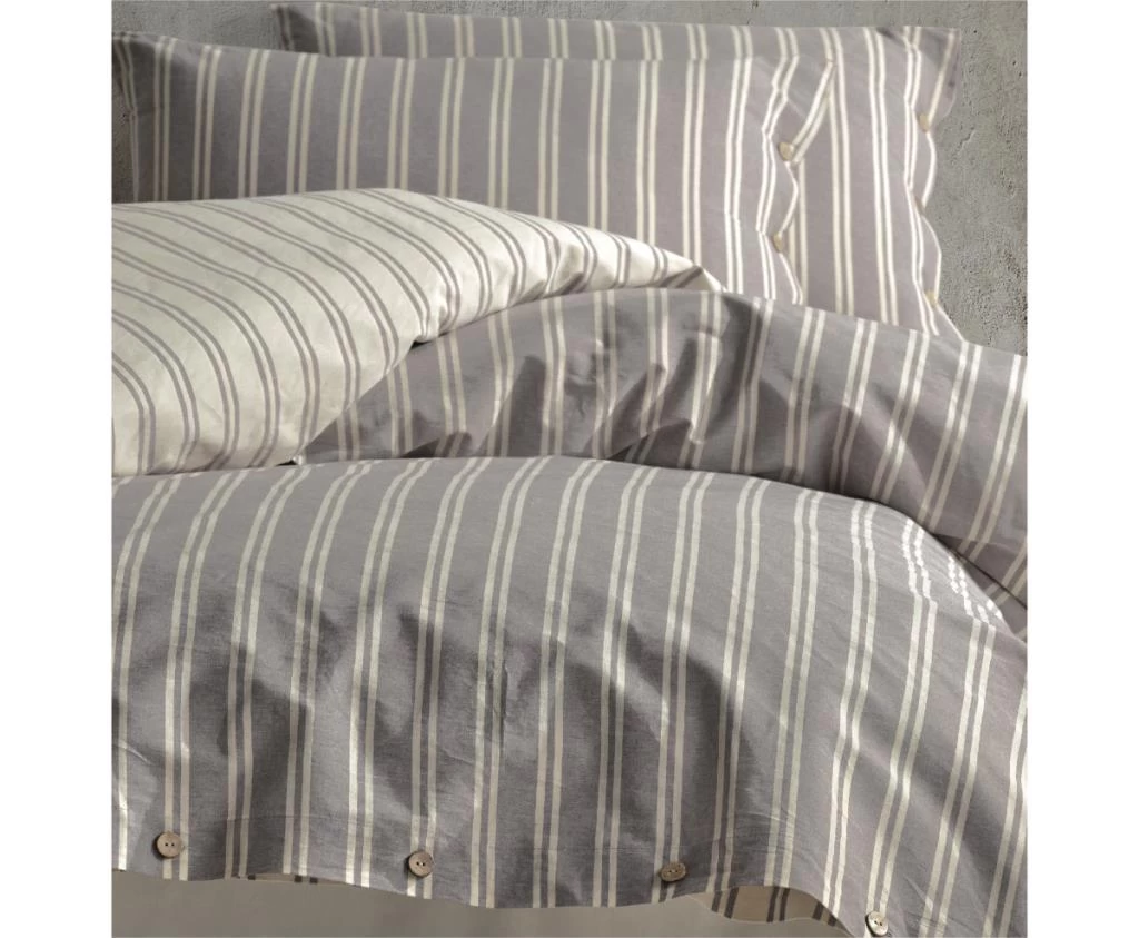 Clasy Butik Native Serisi Çift Kişilik Nevresim Takımı Madras V1 Gri