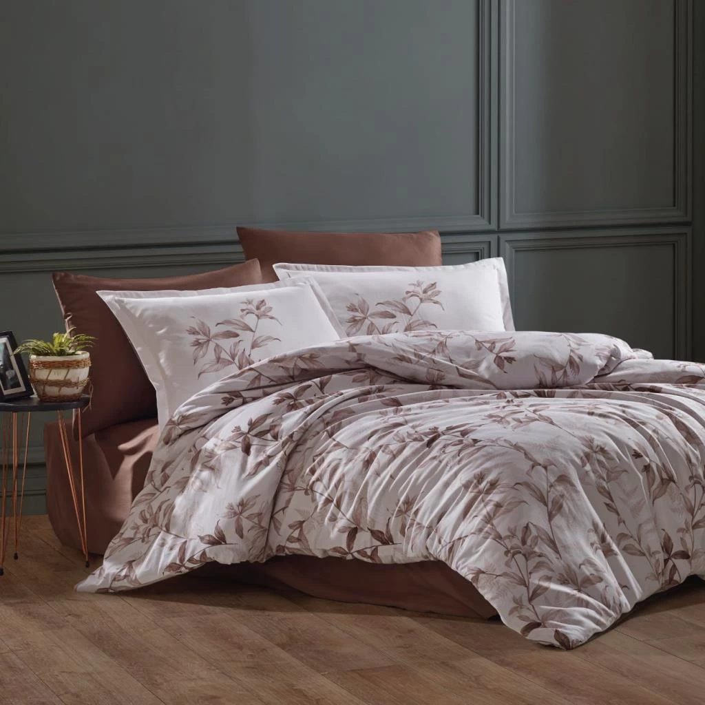 Clasy Pamuk Saten Çift Kişilik Nevresim Takımı Mass V1 Kahve