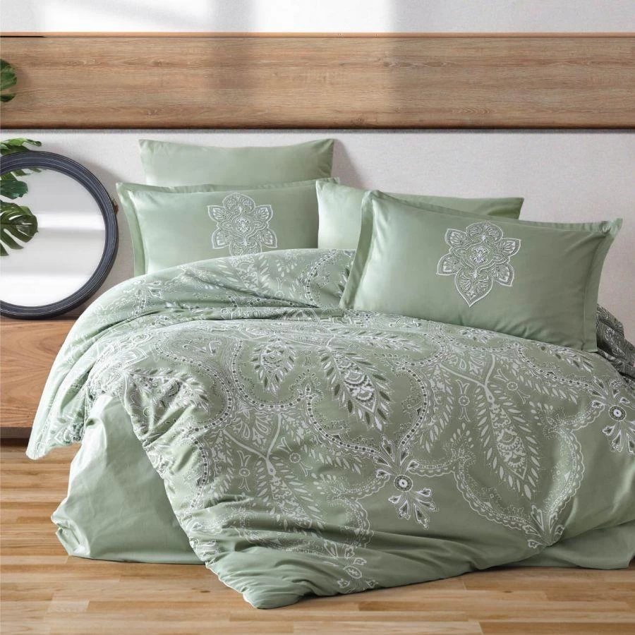 Clasy Pamuk Saten Çift Kişilik Nevresim Takımı Rovi V2 Yeşil