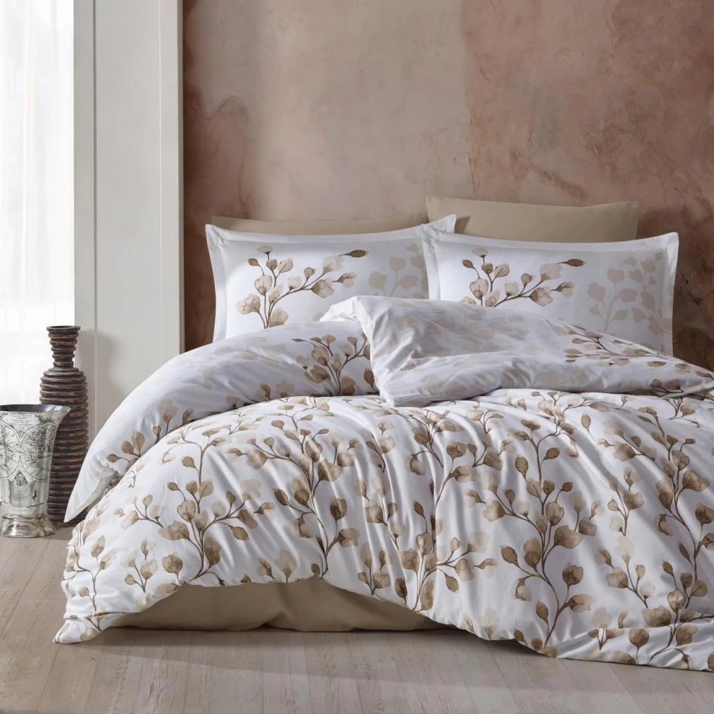 Clasy Pamuk Saten Çift Kişilik Nevresim Takımı Puha V1 Bej