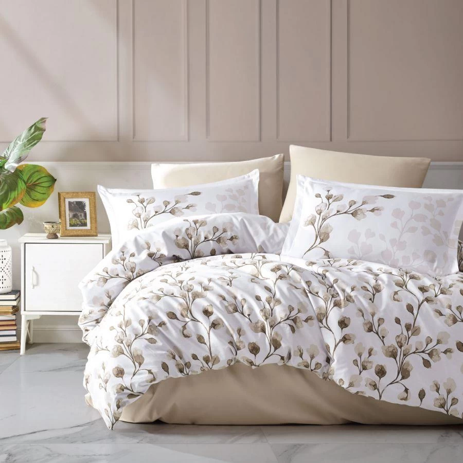 Clasy Pamuk Saten Çift Kişilik Nevresim Takımı Puha V1 Bej