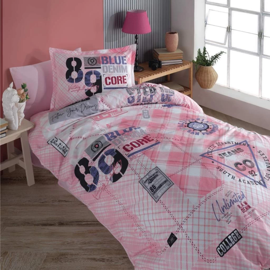 Clasy Genç Ranforce Tek Kişilik Nevresim Takımı Denim V1 Pembe