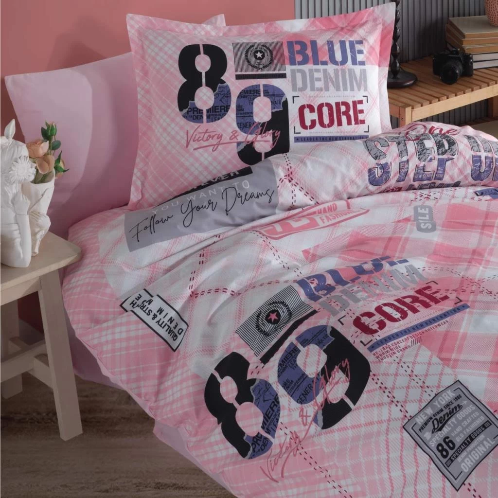 Clasy Genç Ranforce Tek Kişilik Nevresim Takımı Denim V1 Pembe