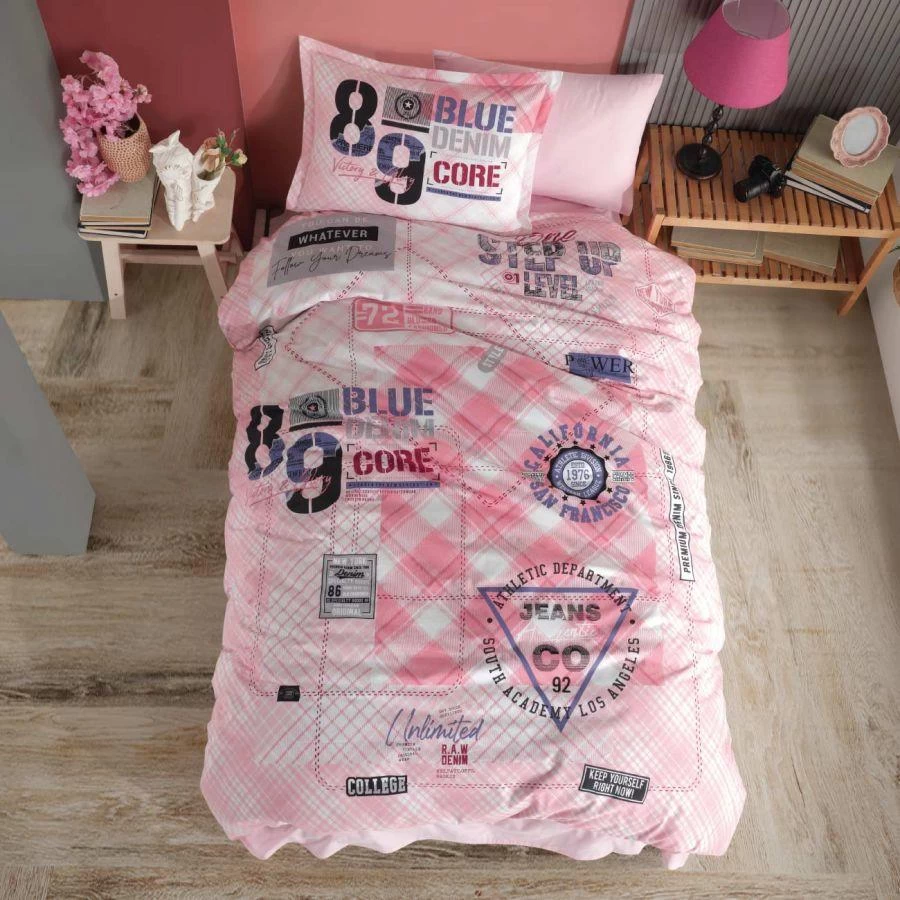 Clasy Genç Ranforce Tek Kişilik Nevresim Takımı Denim V1 Pembe
