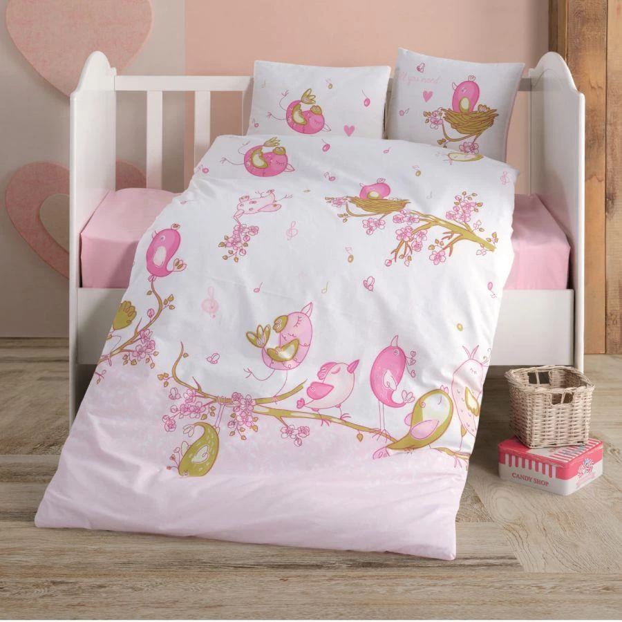 Clasy Bebek Nevresim Takımı Singer Birds V1 Pembe