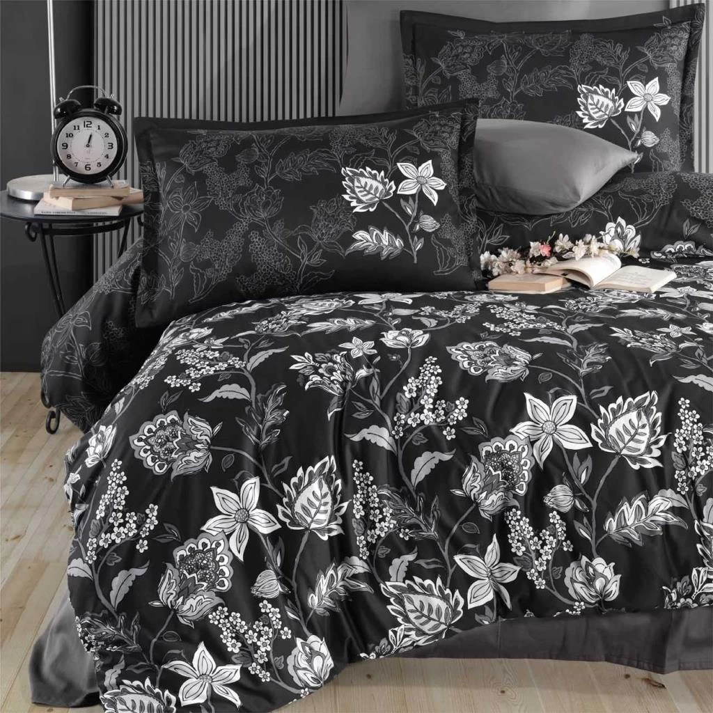 Clasy Pamuk Saten Çift Kişilik Nevresim Takımı Vilya V2 Antrasit