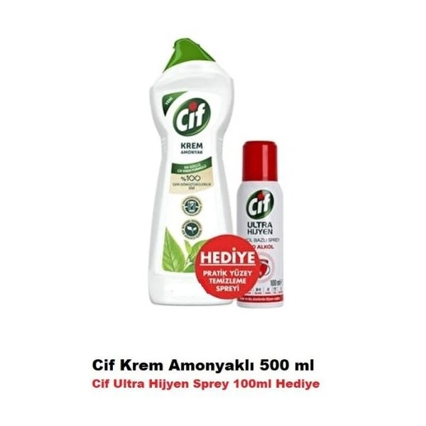Cif Krem 500 Ml Amonyaklı Cif 100 Ml Sprey Hediyeli