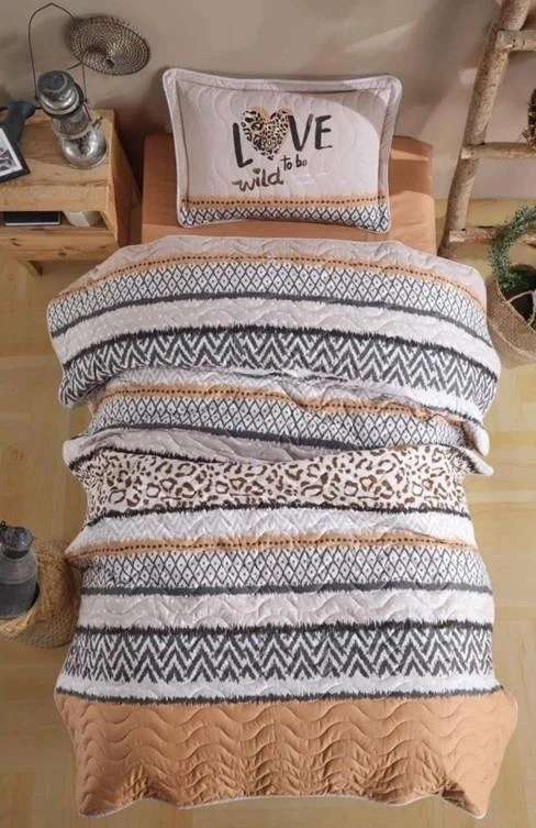 Clasy Tek Kişilik Yatak Örtüsü Afro V1 Somon