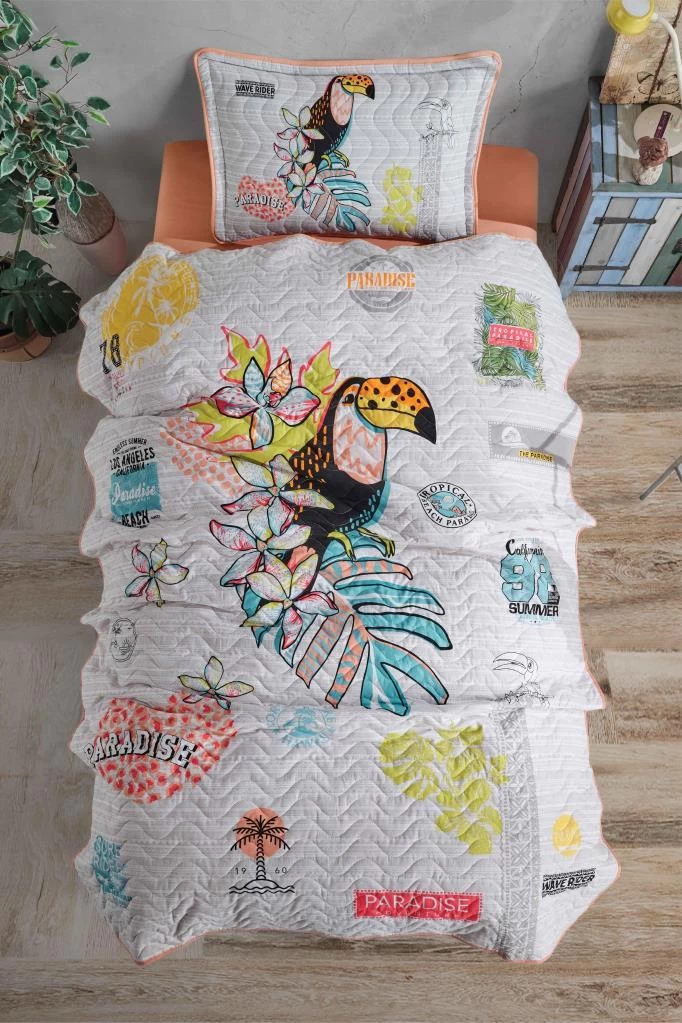 Clasy Tek Kişilik Yatak Örtüsü Paradise V1 Somon
