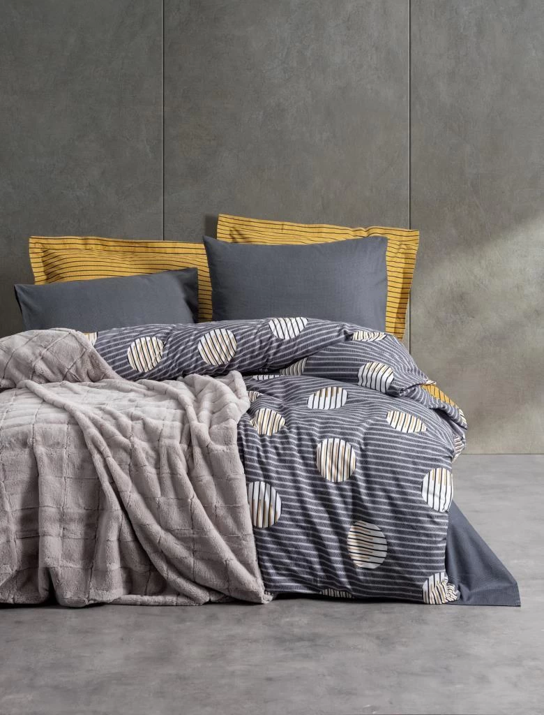 Cotton Box Trim Çift Kişilik Battaniyeli Nevresim Takımı Smooth Gri