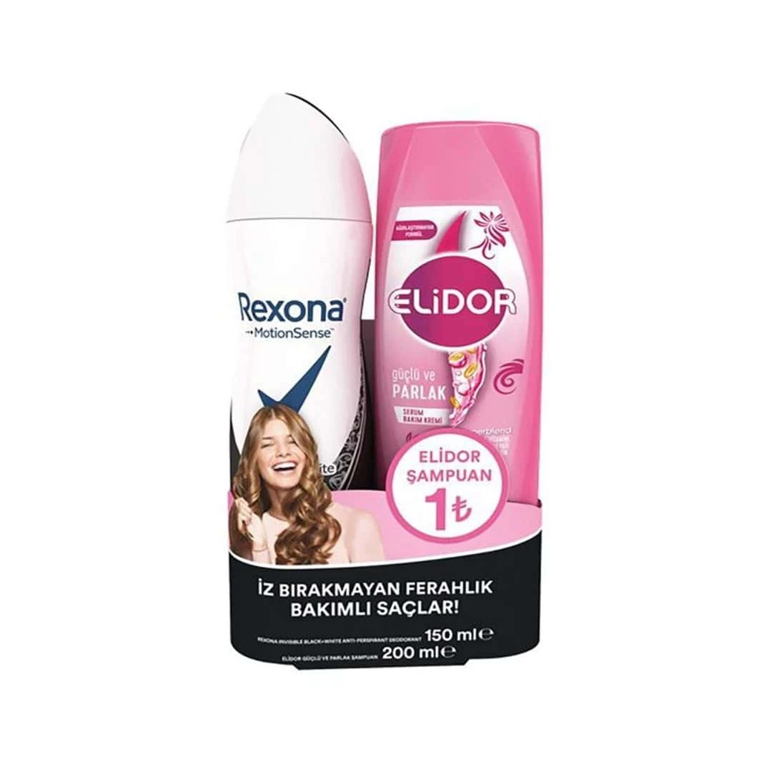 Rexona Invisible Black+white Kadın Sprey Deodorant 150 Ml + Elidor Güçlü Ve Parlak Şampuan 200ml