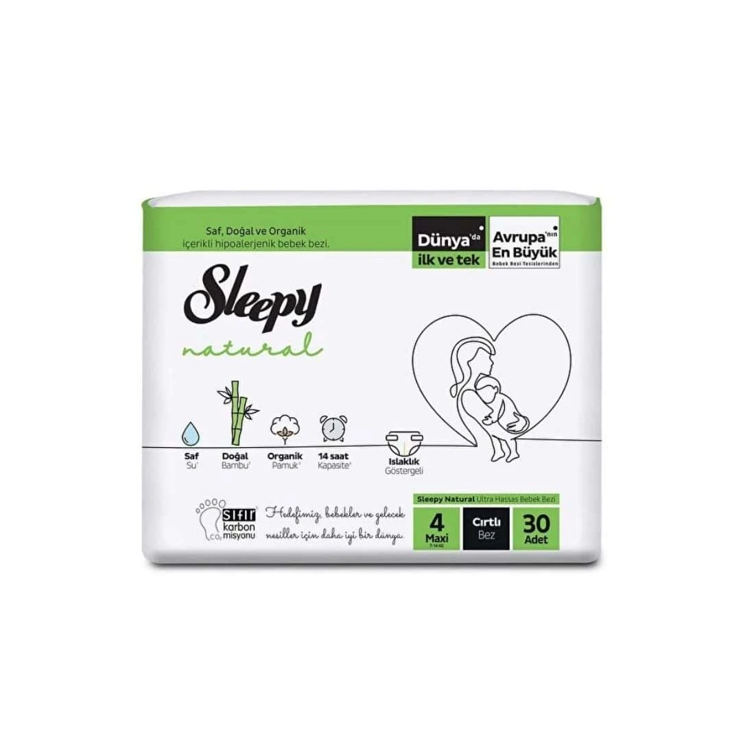 Sleepy Natural No:4 Maxi 7-14 Kg 30'lu Cırtlı Bebek Bezi