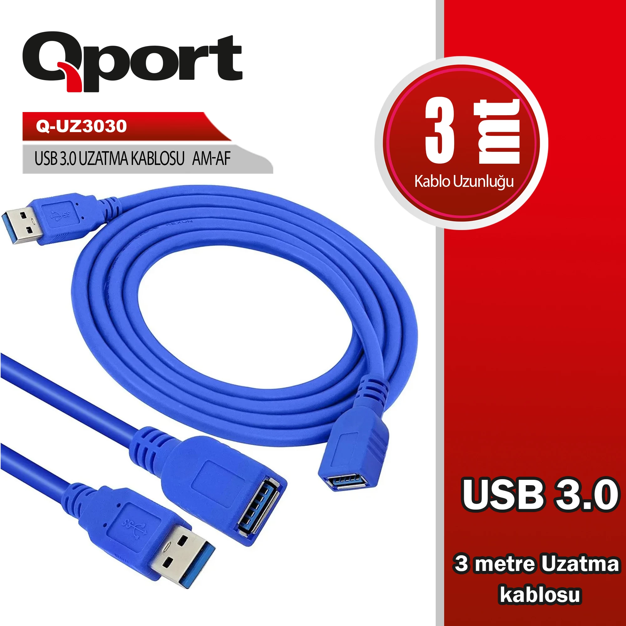 Qport Q-uz3030 Usb3.0 3mt Uzatma Kablosu