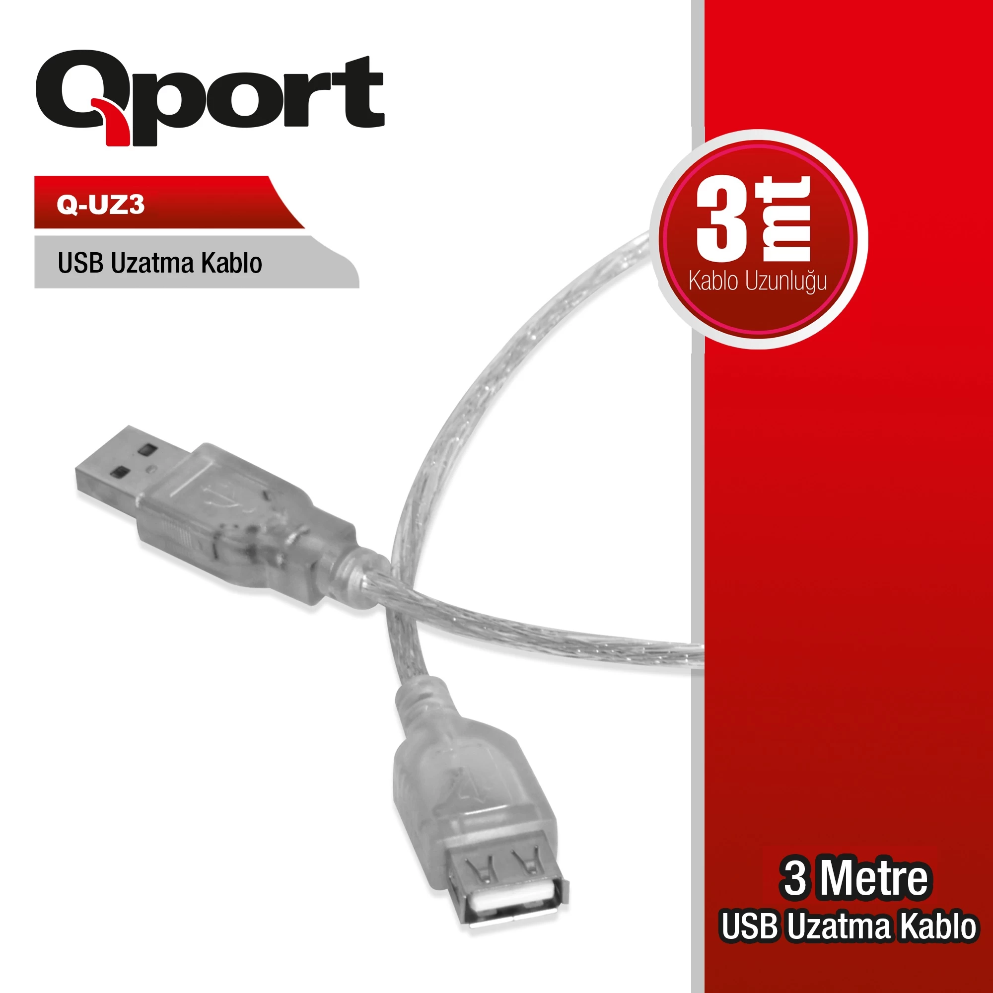 Qport Q-uz3 3mt Usb Uzatma Kablosu