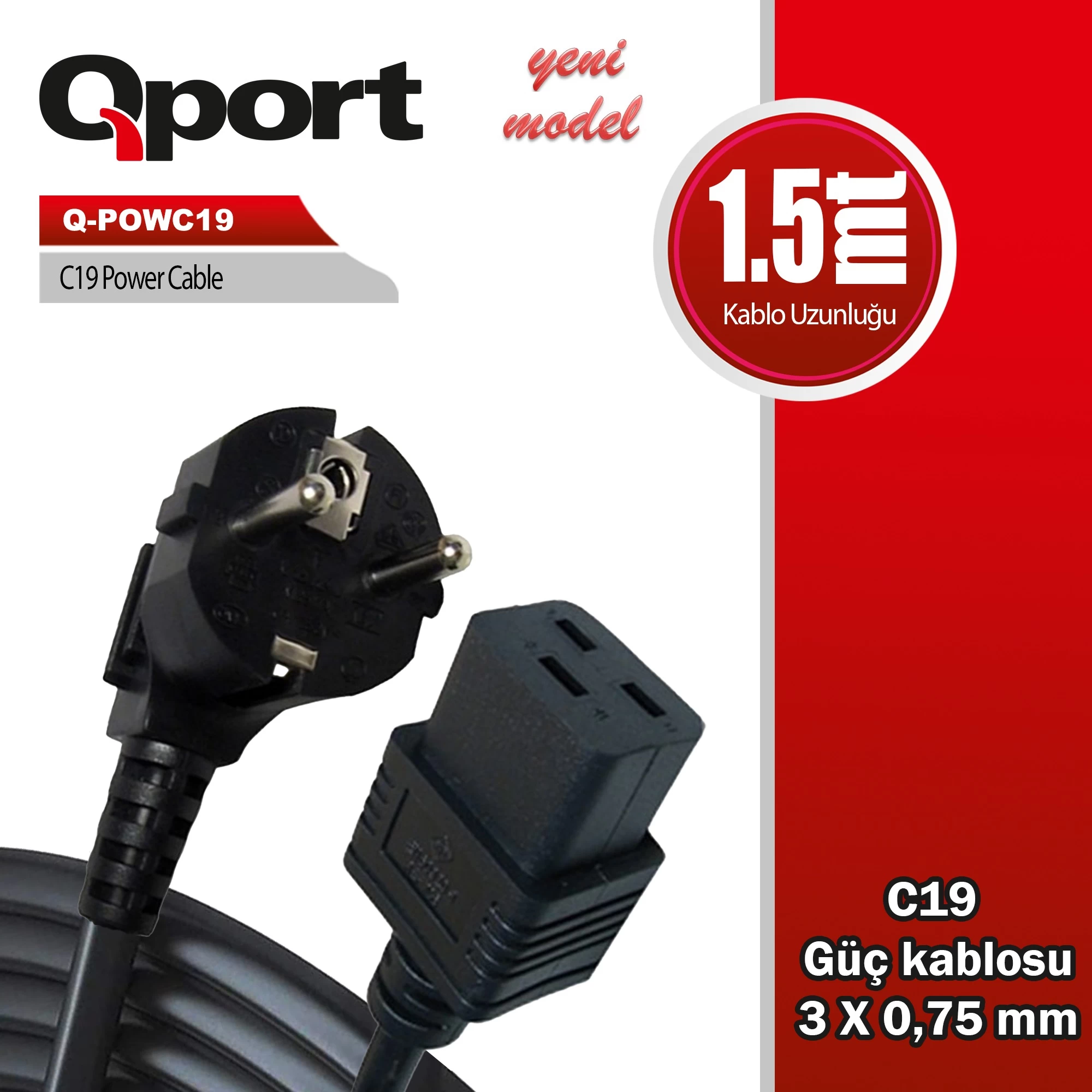 Qport Q-powc19 1.5m C19 Power Guc Kablosu