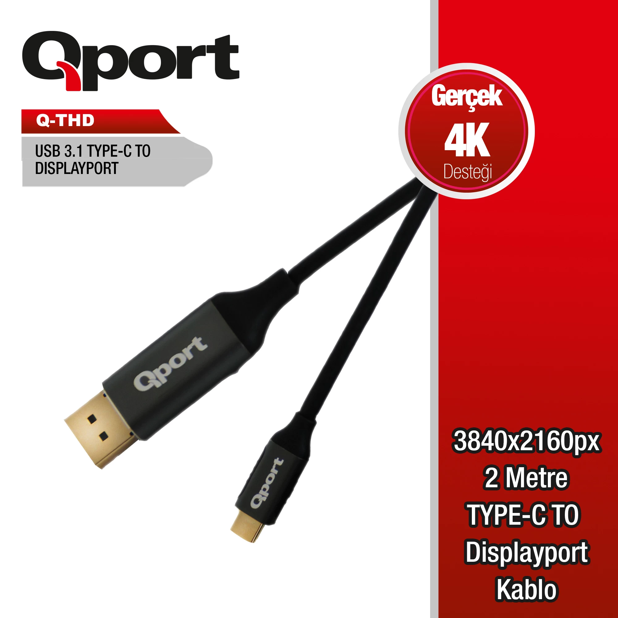 Qport Q-thd Type-c To Display Port 4k 2mt Cevirici Kablo