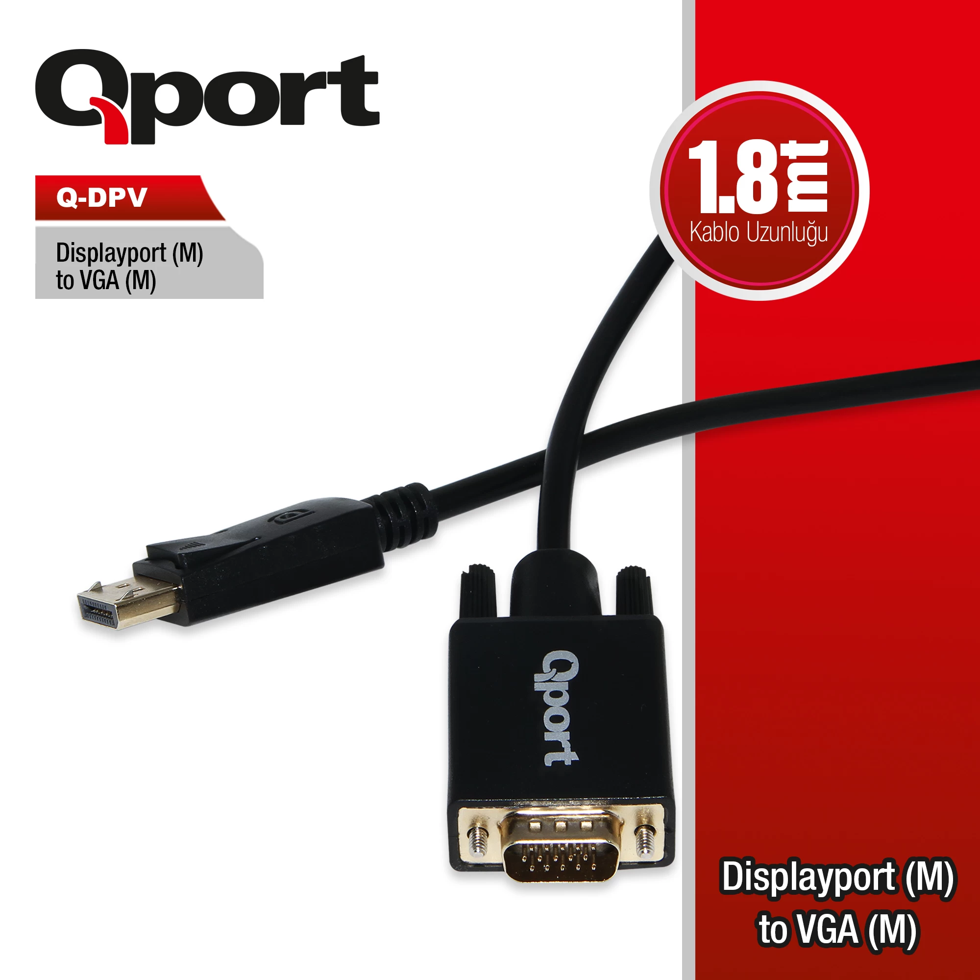 Qport Q-dpv Display Port To Vga Cevirici 1.8m Kablo