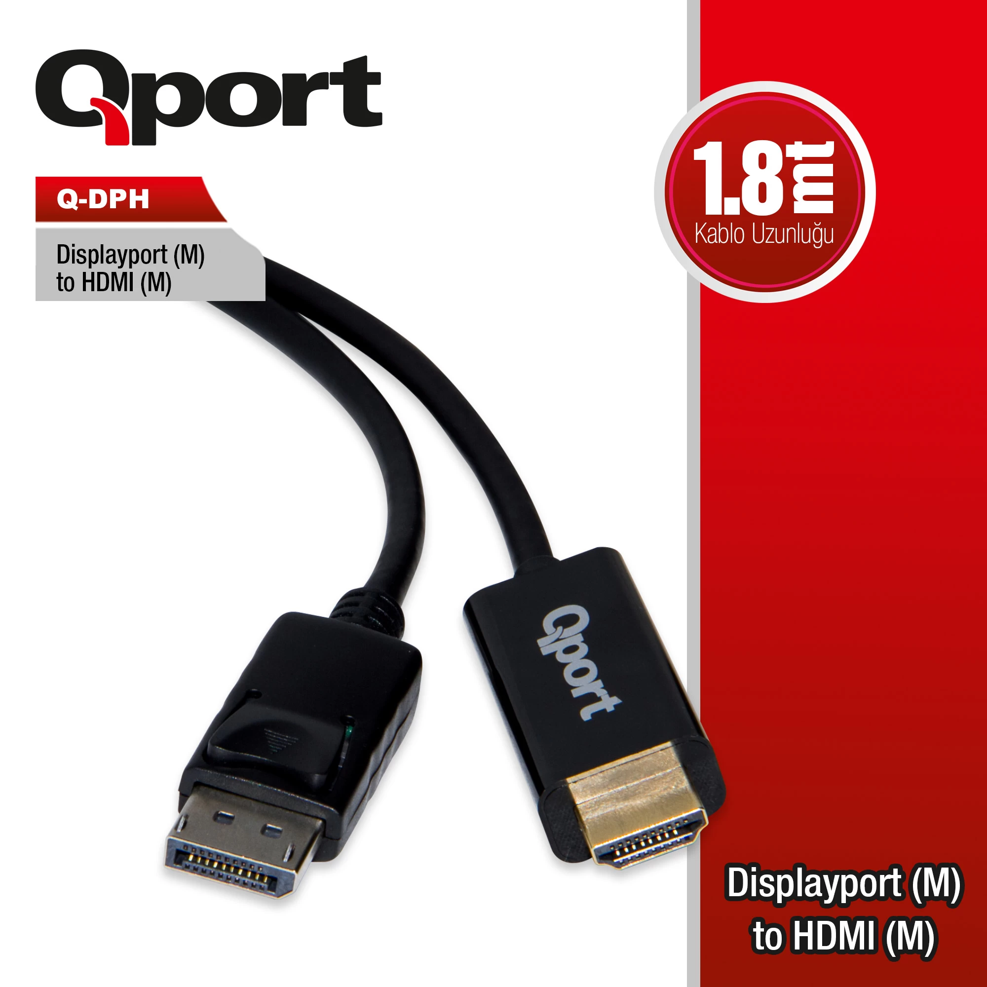 Qport Q-dph Display Port To Hdmi Cevirici 1.8m Kablo