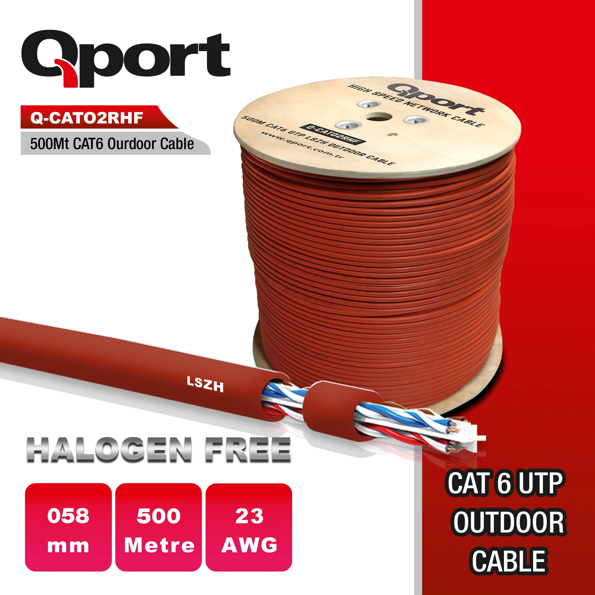 Qport Q-cato2rhf Lszh 500 Metre 23awg Makarali Halogen Free Kablo