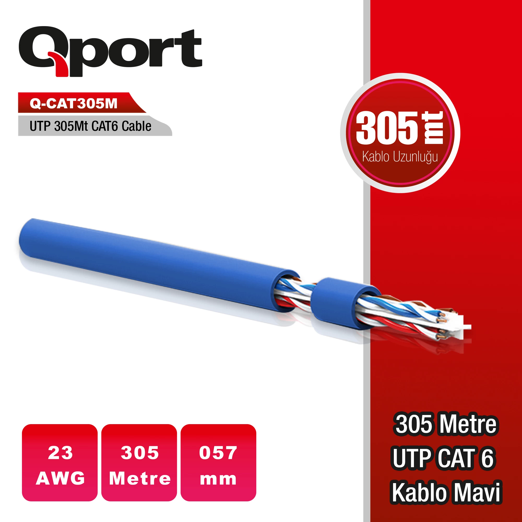 Qport Q-cat6m Utp 305 Metre Utp 23awg Mavİ Network Kablo