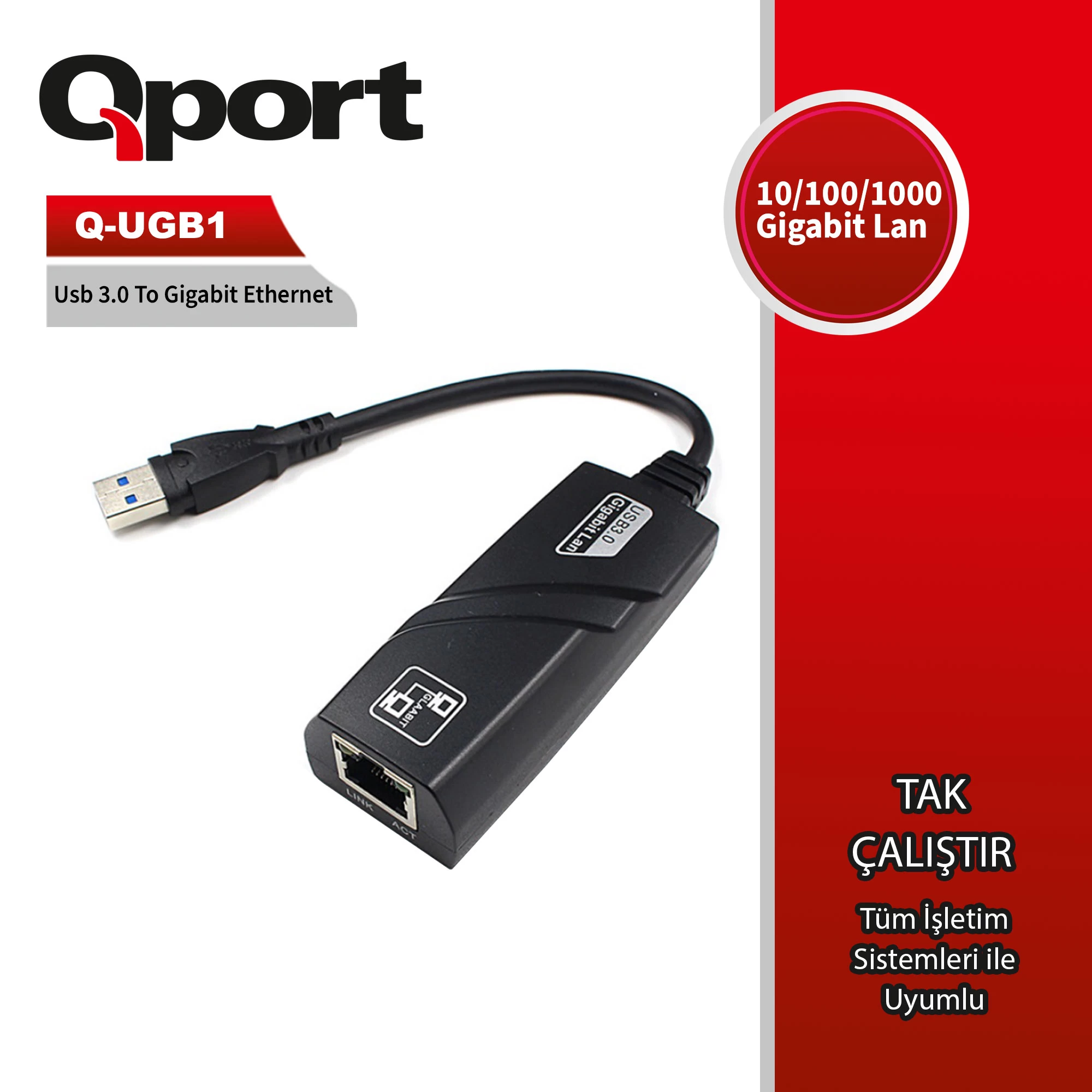 Qport Q-ugb1 Usb3.0 To 10/100/1000 Gb Rj-45 Ethernet Cevirici
