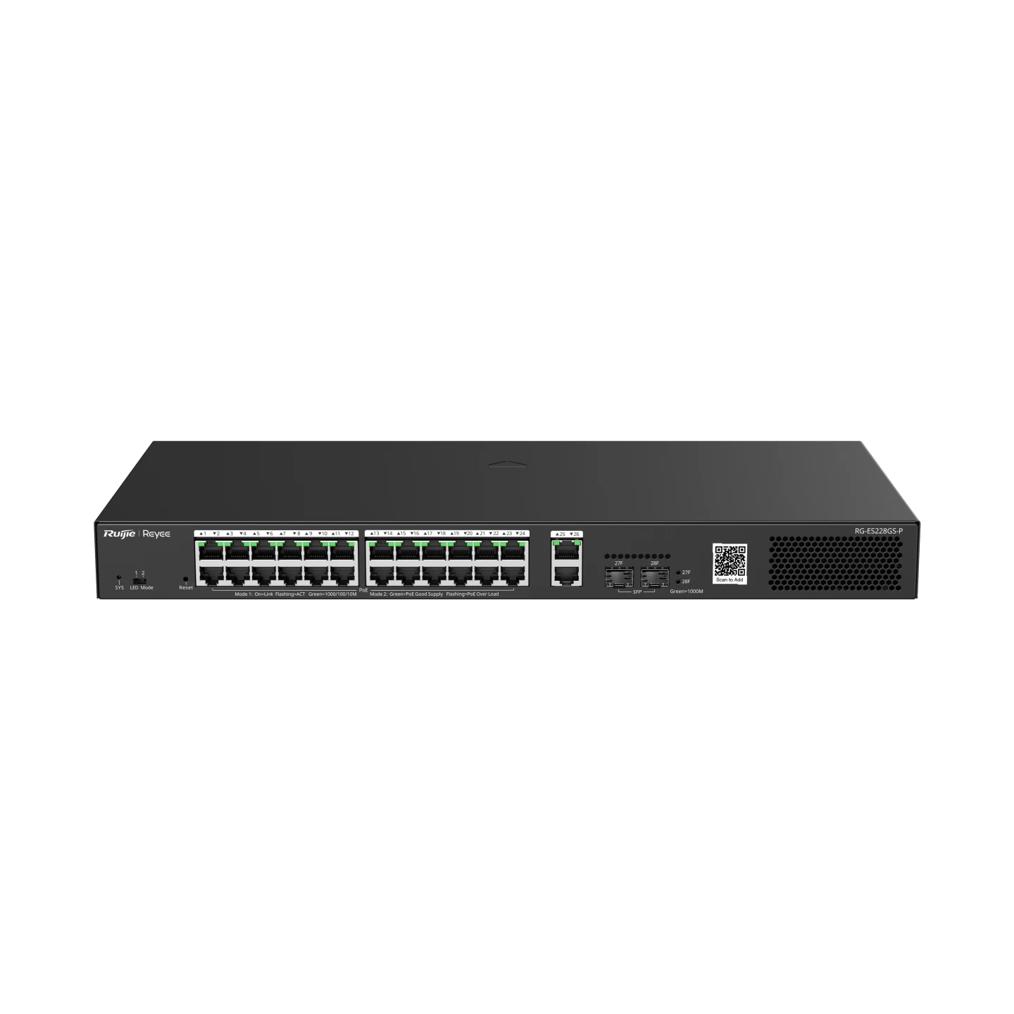 Ruijie Reyee RG-ES228GS-P 28 Port 370W PoE Switch (24xGE PoE, 2xGE, 2xSFP)