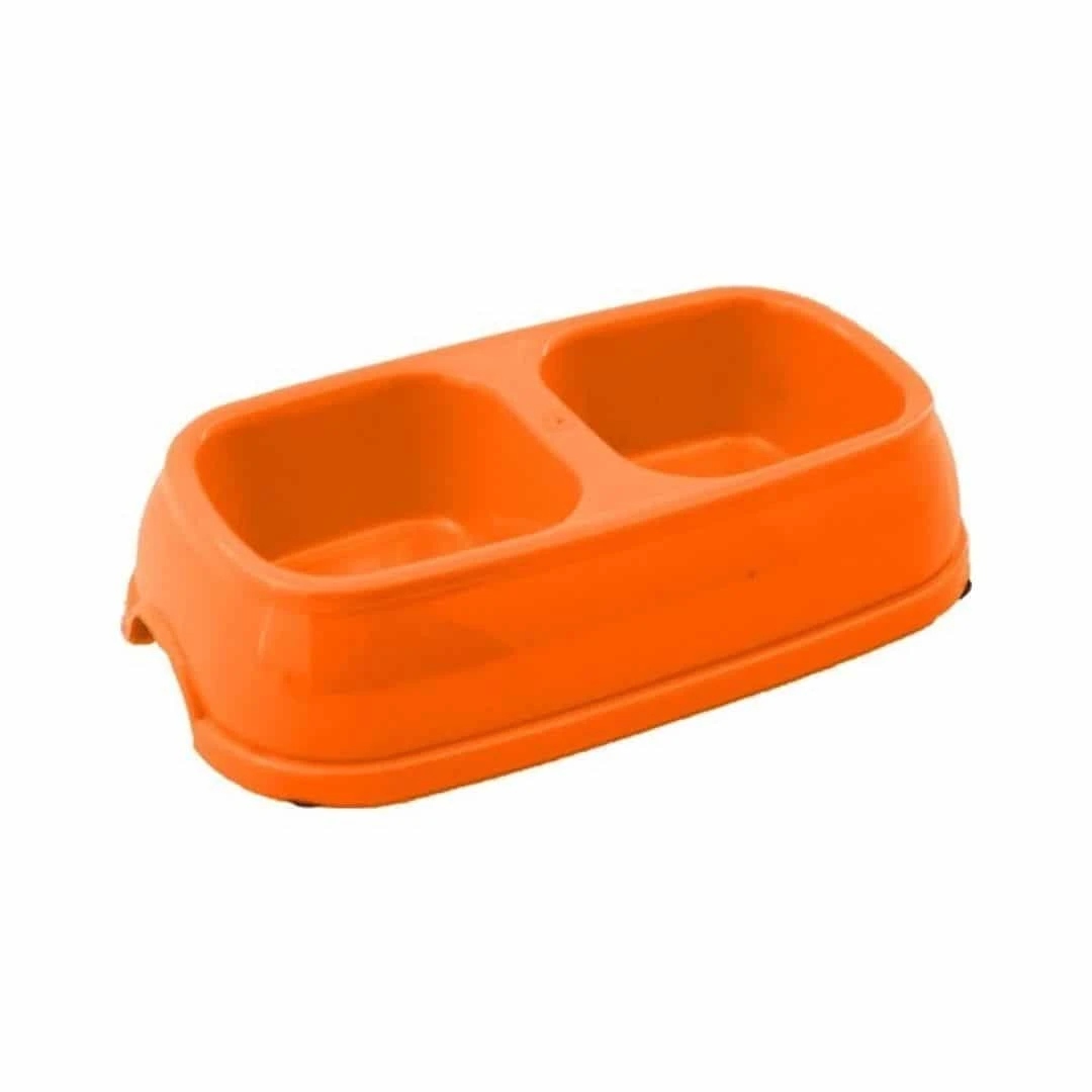Kedi İkili Mama Ve Su Kabı Plastik Turuncu