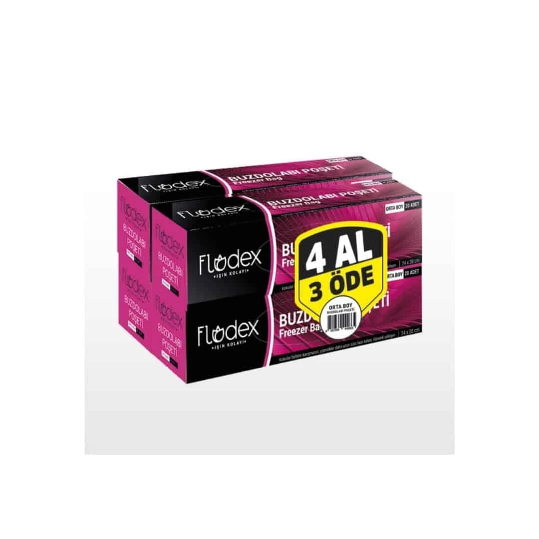 Flodex Buzdolabı Poşeti Orta Boy 24x38cm 4 Al 3 öde 20x4 Paket