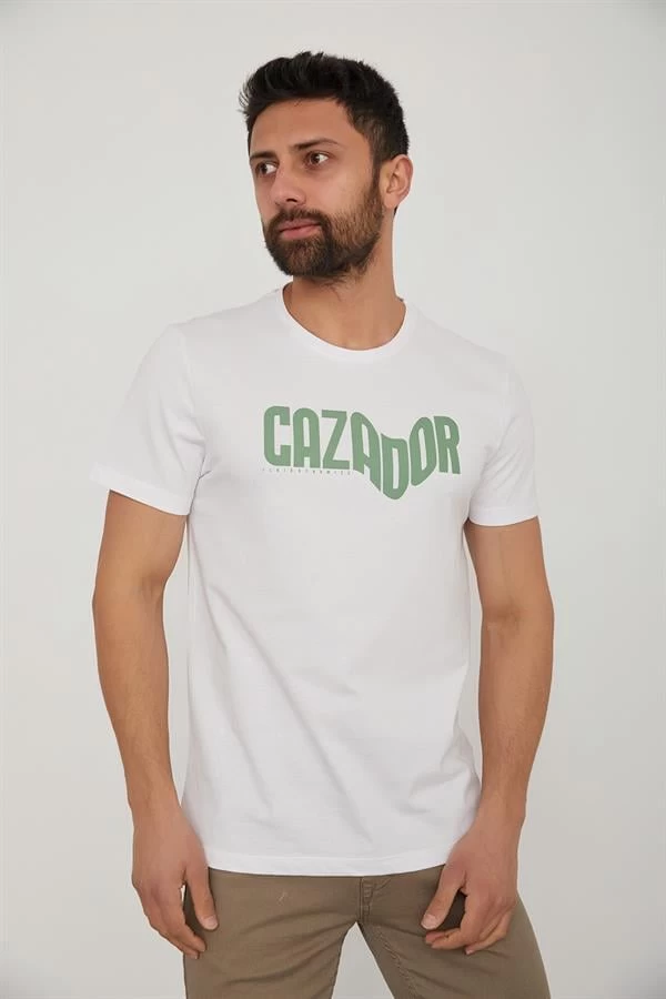 Cazador Bisiklet Yaka Baskılı T-shirt - Beyaz XL Beden