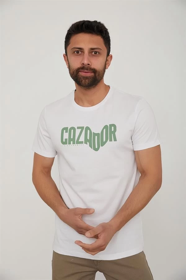 Cazador Bisiklet Yaka Baskılı T-shirt - Beyaz XL Beden