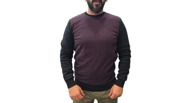 Çapraz Desenli Yün Erkek Sweatshırt - Renk: Bordo, Beden: Xlarge
