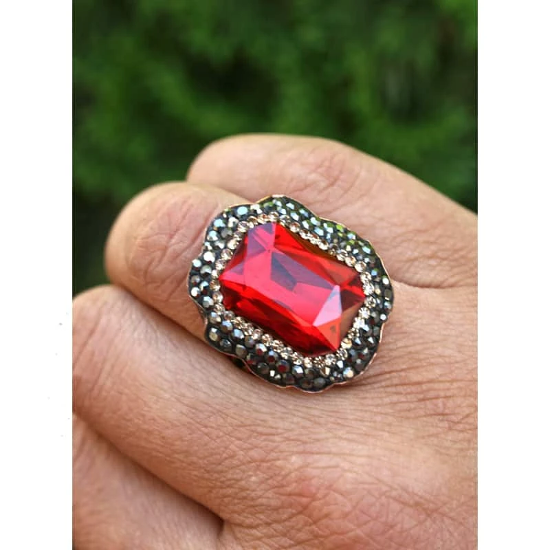 Stoneage Rf03772 Kristal Kırmızı Taşlı El Yapımı Ayarlanabilir Kadın Yüzük