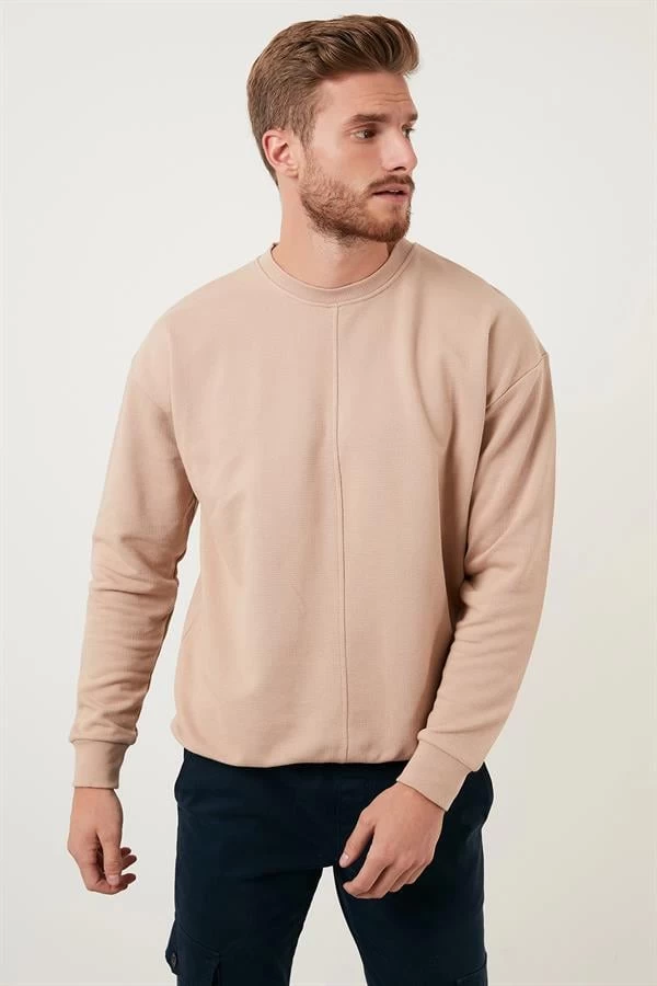 Pike Kumaş Oversize Sweatshirt Beyaz Beyaz Beyaz Beyaz Beyaz Beyaz Bej - Renk: Bej, Beden: Large