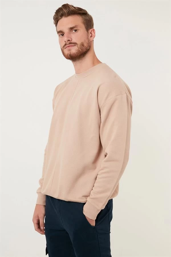 Pike Kumaş Oversize Sweatshirt Beyaz Beyaz Beyaz Beyaz Beyaz Beyaz Bej - Renk: Bej, Beden: Large