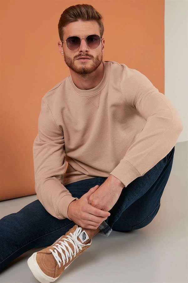 Pike Kumaş Comfort Fit Sweatshirt - Renk: Bej, Beden: Xlarge