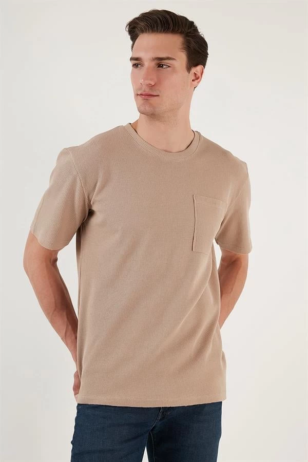 Jack & Jones Waffle Kumaş Cepli Rahat Kesim T-Shirt- Bej S Beden