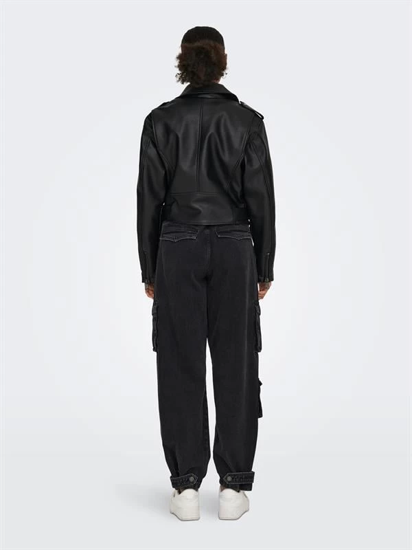 Only Cropped Deri Ceket - Siyah XS Beden