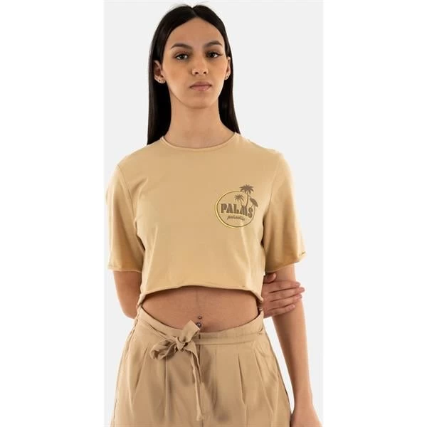 Only Baskılı Crop T-Shirt - Bej XS Beden