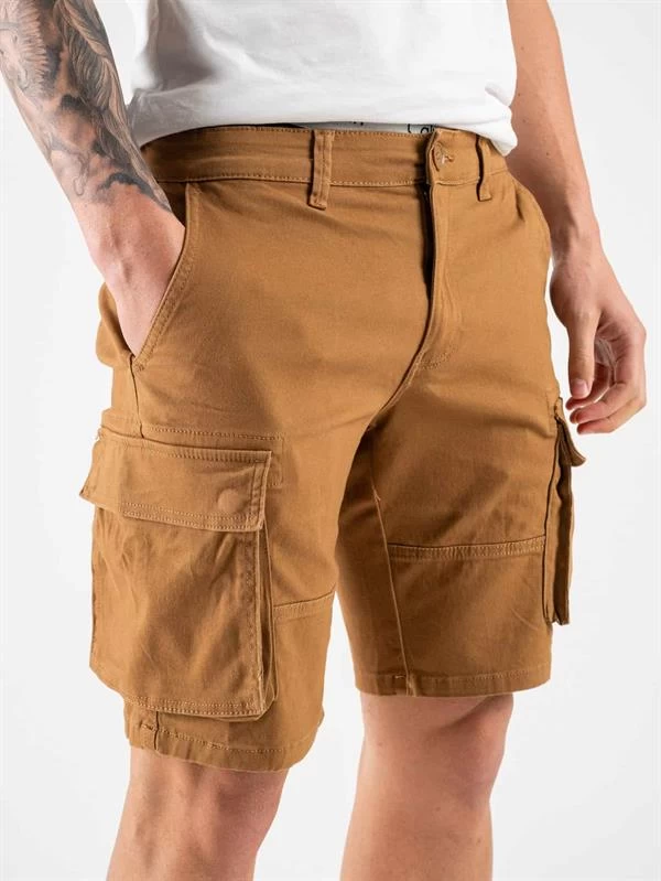 Only & Sons Normal Kesim Likralı Gabardin Kargo Şort - Kahve M Beden