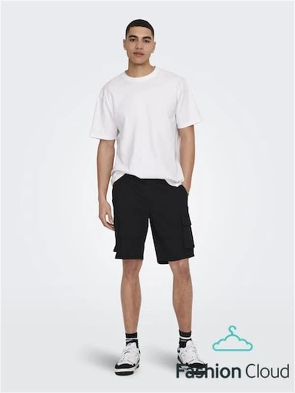 Only & Sons Normal Kesim Likralı Gabardin Kargo Şort - Siyah S Beden