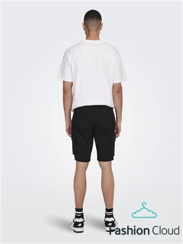 Only & Sons Normal Kesim Likralı Gabardin Kargo Şort - Siyah S Beden