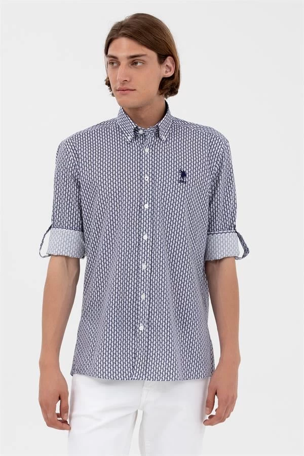 U.S. Polo Assn Kolis Zincir Desenli Uzun Kol Erkek Gömlek - Lacivert 2XL Beden