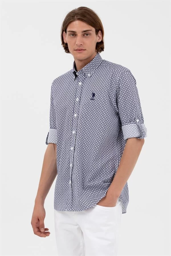 U.S. Polo Assn Kolis Zincir Desenli Uzun Kol Erkek Gömlek - Lacivert 2XL Beden